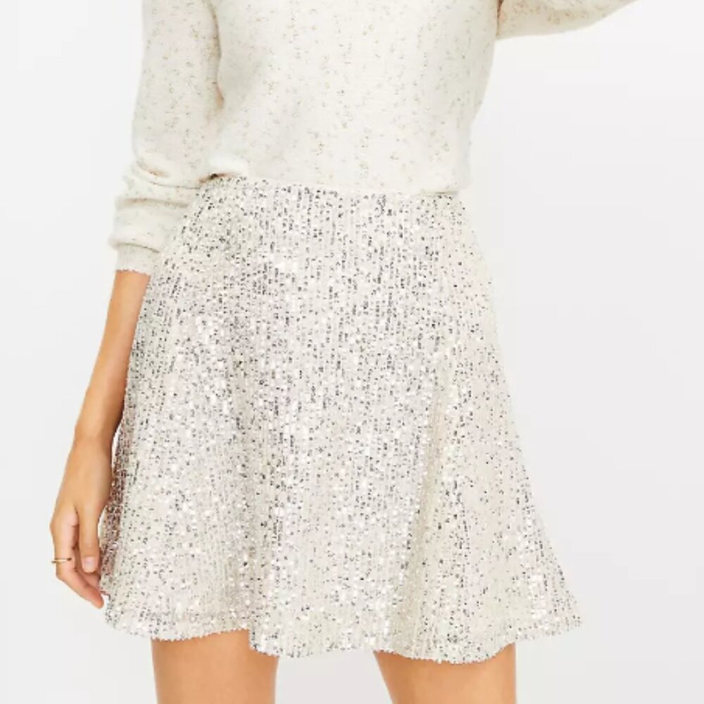LOFT Sequin Skirt - Champagne Color Skirt with Silver Sequins SIZE 10 NEW